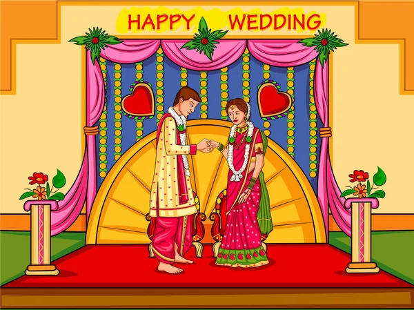 Indyjski para w ceremonii ślubnej zaangażowania Indii — Wektor stockowy