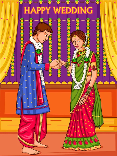 Indian couple in wedding Engagement ceremony of India — Stock Vector