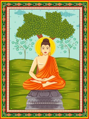 Vintage çiçek çerçeve arka plan ile Vishnu Dashavatara gelen Avatar bir Hint Lord Buda heykeli