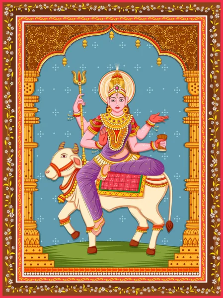 Estatua de la diosa india Maha Gauri uno de avatar de Navadurga con fondo de marco floral vintage — Vector de stock