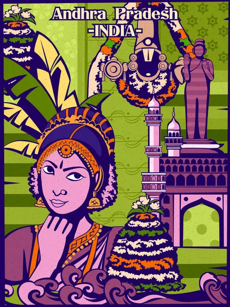 Exposição cultural colorido de Estado Andhra Pradesh na Índia — Vetor de Stock