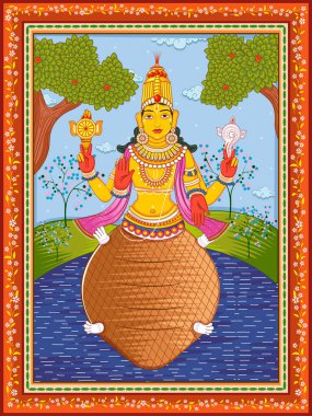 Hint Lord kurma heykeli Vintage çiçek çerçevesi arka plan ile Vishnu Dashavatara bir avatar