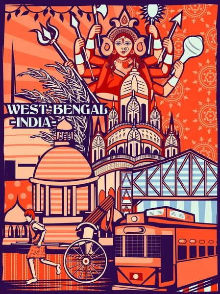 Kolorowy wyświetlacz kulturalny Państwa Bengalu Zachodniego w Indiach — Wektor stockowy