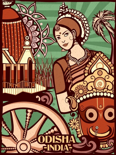 Colorido despliegue cultural de Estado Odisha en la India — Vector de stock