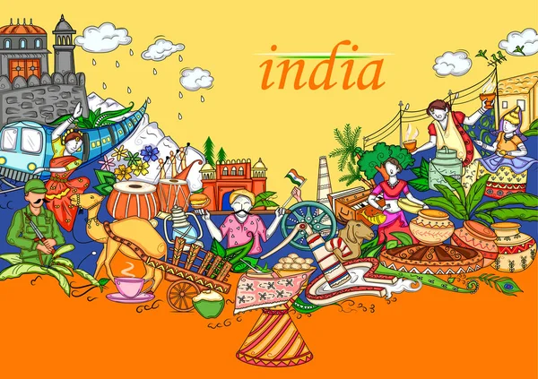 Colagem indiana ilustração mostrando cultura, tradição e festival da Índia — Vetor de Stock