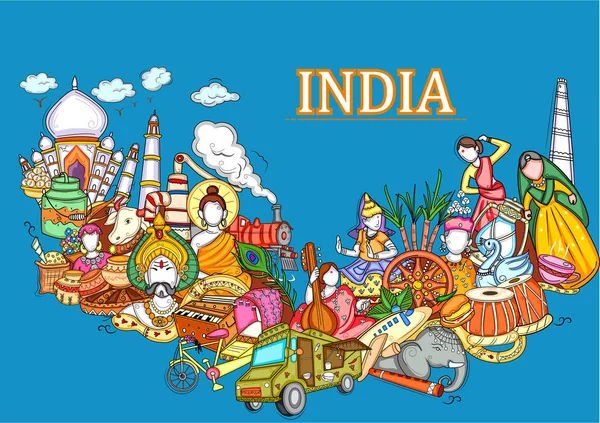 Indisk collage illustration viser kultur, tradition og festival i Indien – Stock-vektor