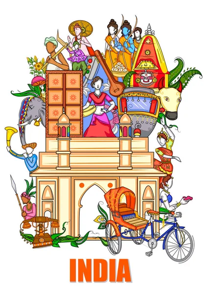 Индийская коллажная иллюстрация, показывающая культуру, традиции и фестиваль Индии — стоковый вектор