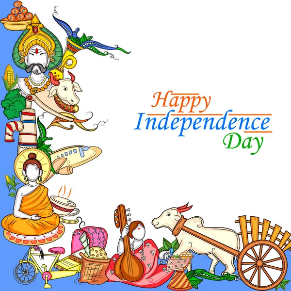Ilustración de collage indio mostrando cultura, tradición y festival en el Feliz Día de la Independencia de la India Ilustración De Stock