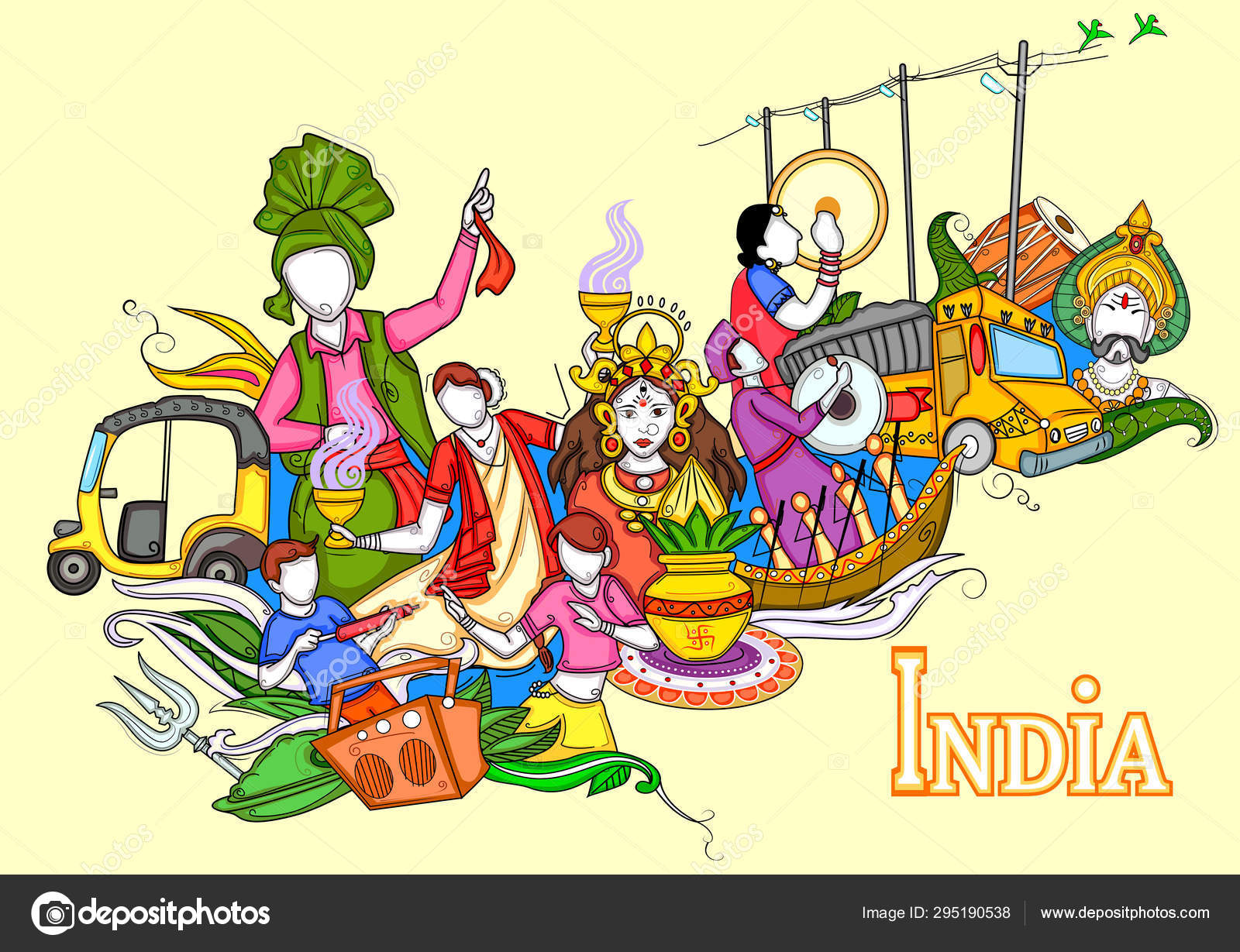 Indian Collage Illustration Showing Culture Tradition And Festival Of India Stock Illustration