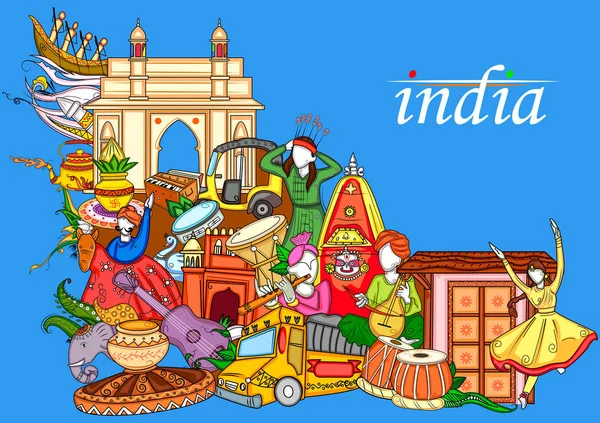 Indische collage illustratie toont cultuur, traditie en Festival van India — Stockvector