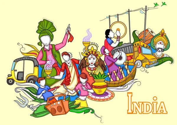 Ilustración de collage indio mostrando cultura, tradición y festival de la India — Vector de stock