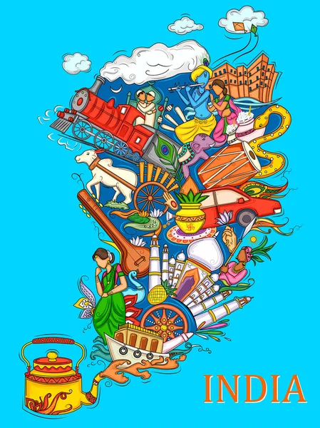 Indische Collage illustriert Kultur, Tradition und Fest Indiens — Stockvektor