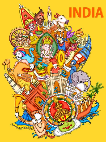 Ινδική εικόνα κολάζ που δείχνει τον πολιτισμό, την παράδοση και το φεστιβάλ της Ινδίας — Διανυσματικό Αρχείο
