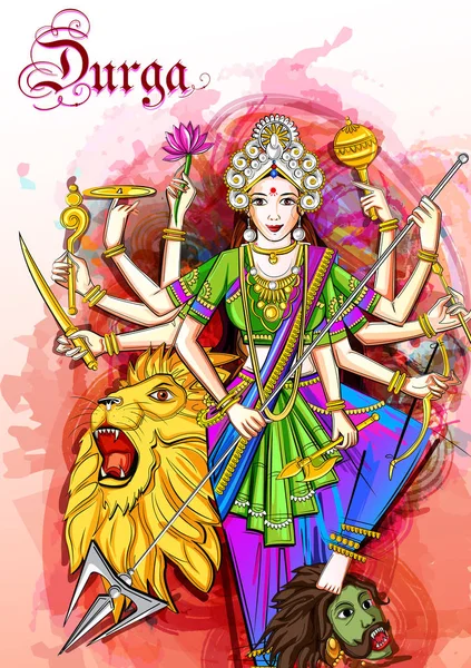 Diosa india Escultura Durga para el festival de vacaciones Durga Puja de la India en Dussehra Vijayadashami Navratri — Vector de stock