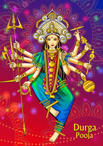 Indyjska bogini Durga rzeźba dla Durga Puja święta święta Indii w Dussehra Vijayadashami Navratri — Wektor stockowy