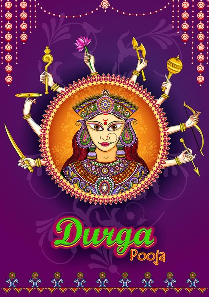 Diosa india Escultura Durga para el festival de vacaciones Durga Puja de la India en Dussehra Vijayadashami Navratri — Vector de stock