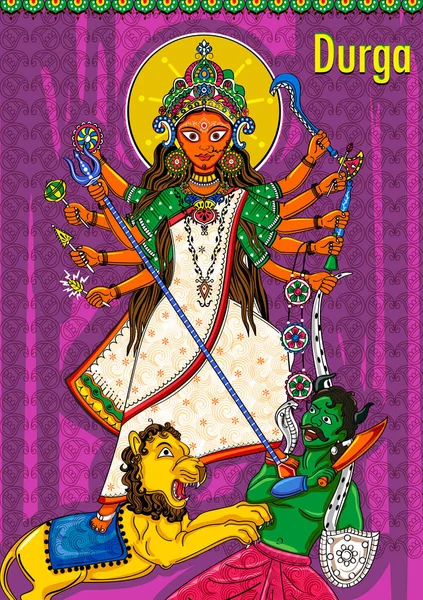 Diosa india Escultura Durga para el festival de vacaciones Durga Puja de la India en Dussehra Vijayadashami Navratri — Vector de stock