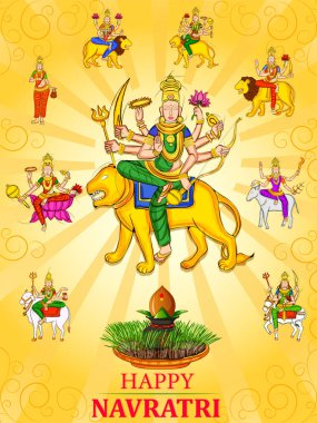 Tanrıça Durga Hindistan Happy Navratri Dussehra festivali için