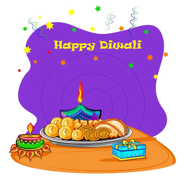 Feliz festival tradicional Diwali de la India saludo fondo — Vector de stock