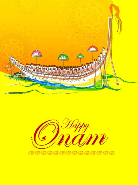 Feliz festival Onam fondo de Kerala Sur de la India en el estilo de arte indio — Vector de stock