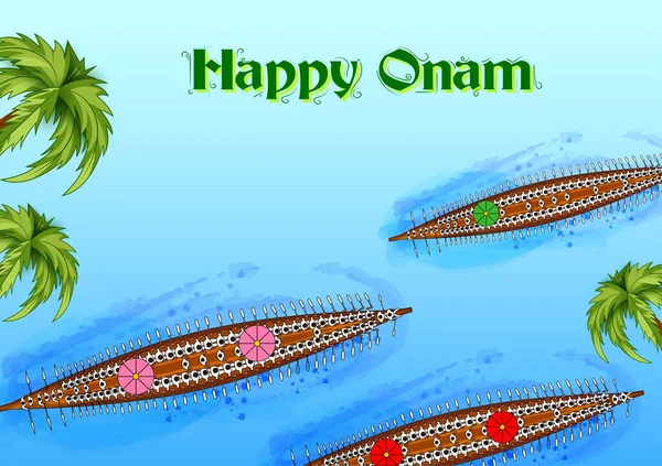 Feliz festival Onam fondo de Kerala Sur de la India en el estilo de arte indio — Vector de stock