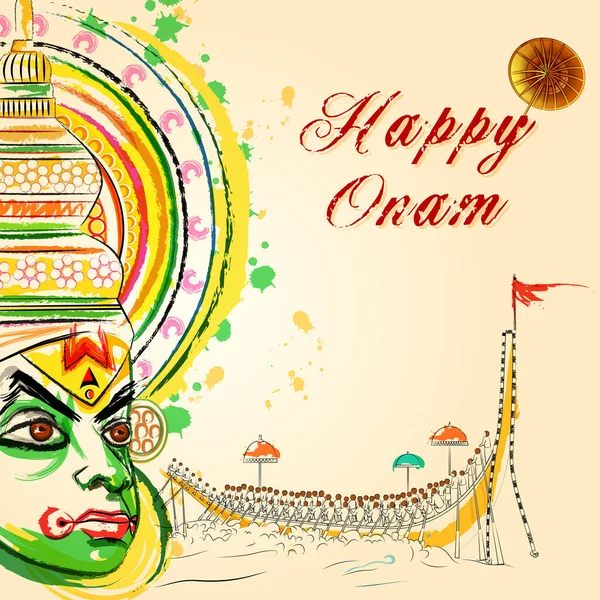 Feliz Festival Onam fundo de Kerala sul da Índia em estilo de arte indiana — Vetor de Stock