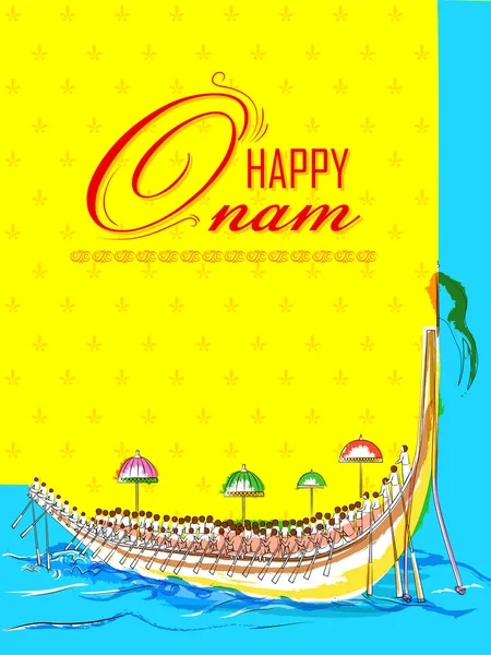 Feliz festival Onam fondo de Kerala Sur de la India en el estilo de arte indio — Vector de stock