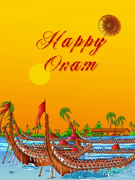 Feliz festival Onam fondo de Kerala Sur de la India en el estilo de arte indio — Vector de stock