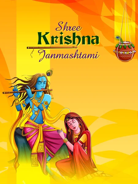 El Señor Krishna en el fondo del festival festivo Janmashtami feliz — Vector de stock