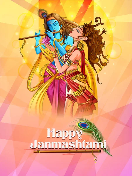 Ο Κύριος Krishna στο φόντο του γιορτινού φεστιβάλ Happy Janmashtami — Διανυσματικό Αρχείο