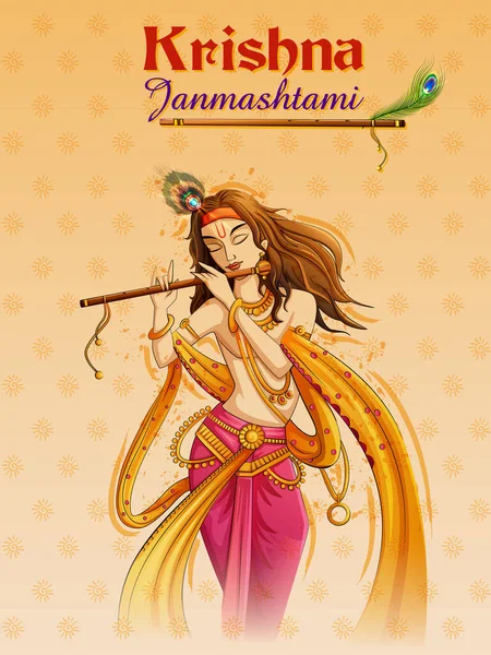 Lord Krishna på Happy Janmashtami semester festival bakgrund — Stock vektor