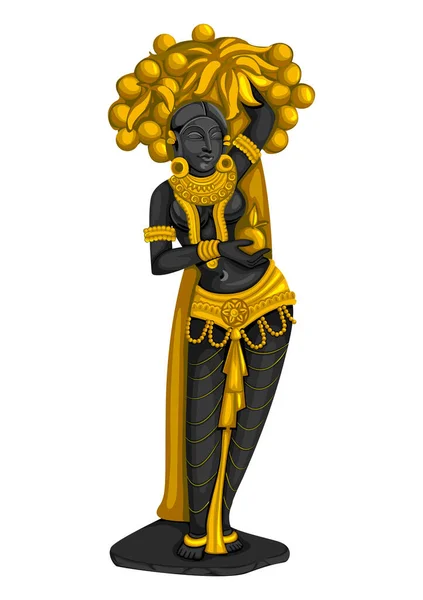 Statue vintage de sculpture féminine indienne gravée sur pierre — Image vectorielle
