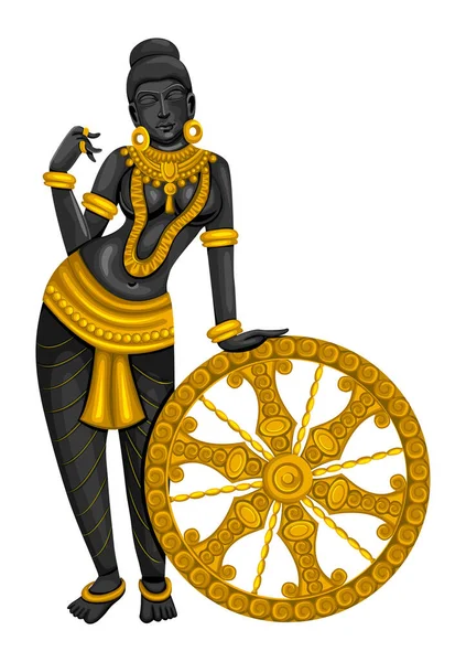 Zabytkowy posąg indyjskiej rzeźby żeńskiej wygrawerowanej na kamieniu — Wektor stockowy