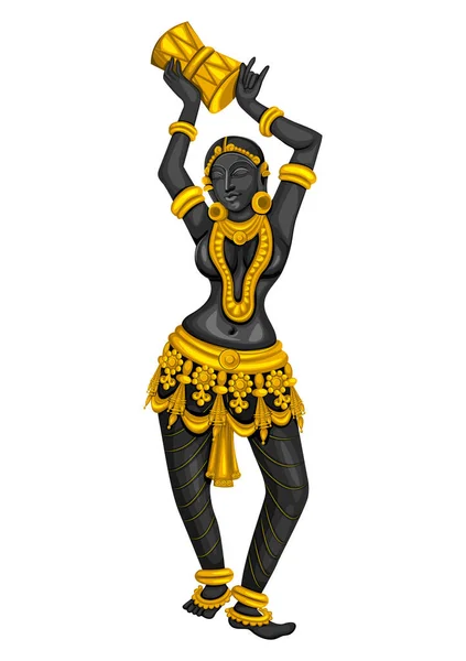 Zabytkowy posąg indyjskiej rzeźby żeńskiej wygrawerowanej na kamieniu — Wektor stockowy