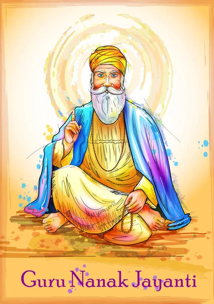 Festival de Punjabi Guru Nanak Jayanti comemorando aniversário do décimo guru e fundador do Sikhismo, Baba Nanak —  Vetores de Stock