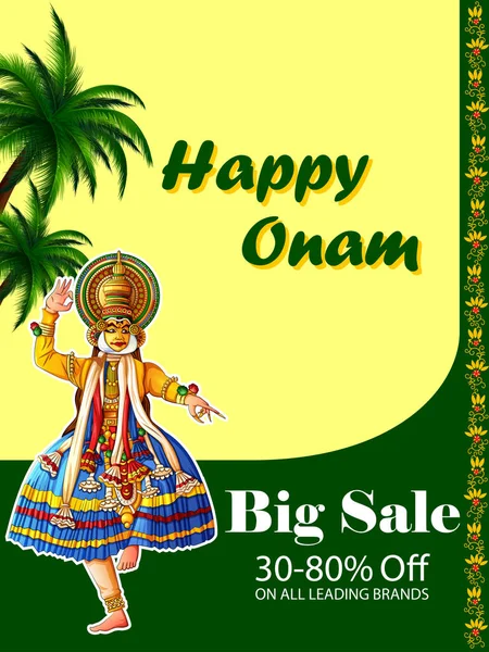 Feliz festival Onam fondo de Kerala Sur de la India en el estilo de arte indio — Vector de stock