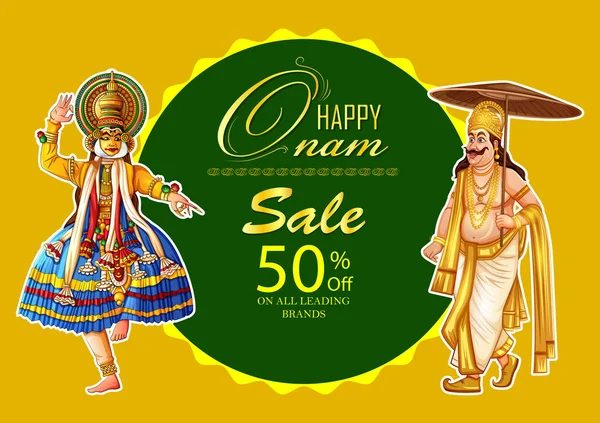 Happy Onam festival fond de Kerala Inde du Sud dans le style de l'art indien — Image vectorielle