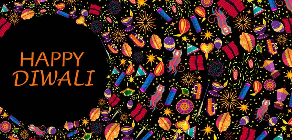 Feliz festival tradicional Diwali de la India saludo fondo con diya colorido — Vector de stock