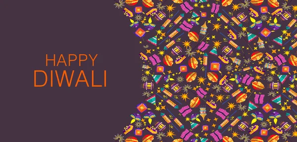 Feliz festival tradicional Diwali de la India saludo fondo con diya colorido — Vector de stock