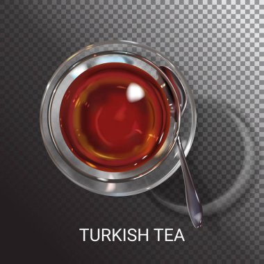 Türk sıcak siyah çay. Geleneksel Türk içecek bir bardak. Gerçekçi fincan çay şeffaf arka plan üzerinde.