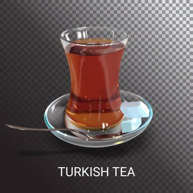 Türk sıcak siyah çay. Geleneksel Türk içecek bir bardak. Gerçekçi fincan çay şeffaf arka plan üzerinde.