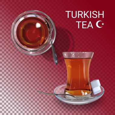 Türk sıcak siyah çay. Geleneksel Türk içecek bir bardak. Gerçekçi fincan çay şeffaf arka plan üzerinde.
