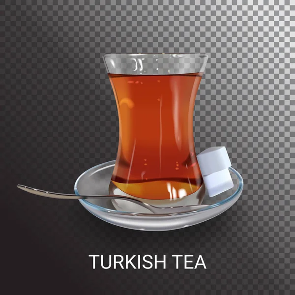 トルコのホットの紅茶です トルコの飲料の伝統的なガラス 透明な背景にお茶の現実的なカップ — ストックベクタ