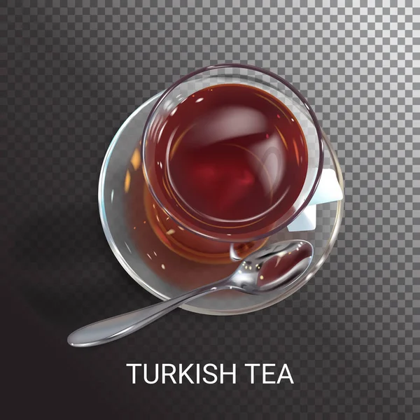 土耳其热茶 传统的土耳其饮料杯 透明背景上的现实的一杯茶 — 图库矢量图片