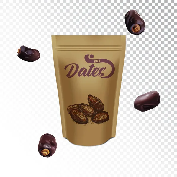 Pakiet Dat Suszone Słodkie Palm Śródziemnego Arabia Desery Snac Owoce — Wektor stockowy