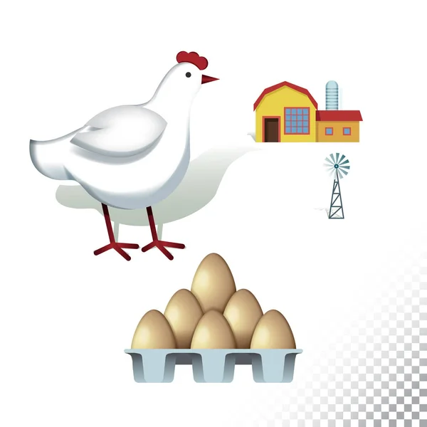 Vektor Flachbild Illustration Von Henne Und Eiern Bunte Objekte Auf — Stockvektor