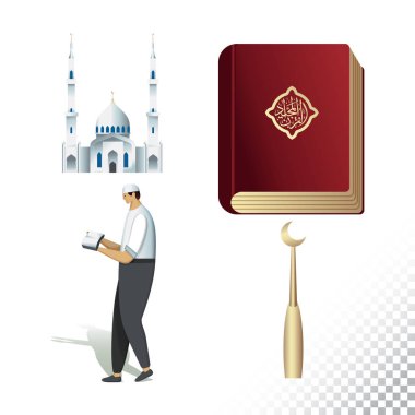 Islam simgeleyen, düz simge tasarlamak vektör. Saydam bir arka plan üzerinde renkli nesneleri.