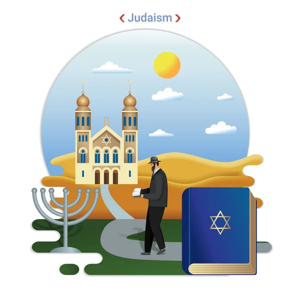 Platt Landsbygdens Landskap Illustration Symboliserar Judendomen Rabbin Går Att Tjäna — Stock vektor