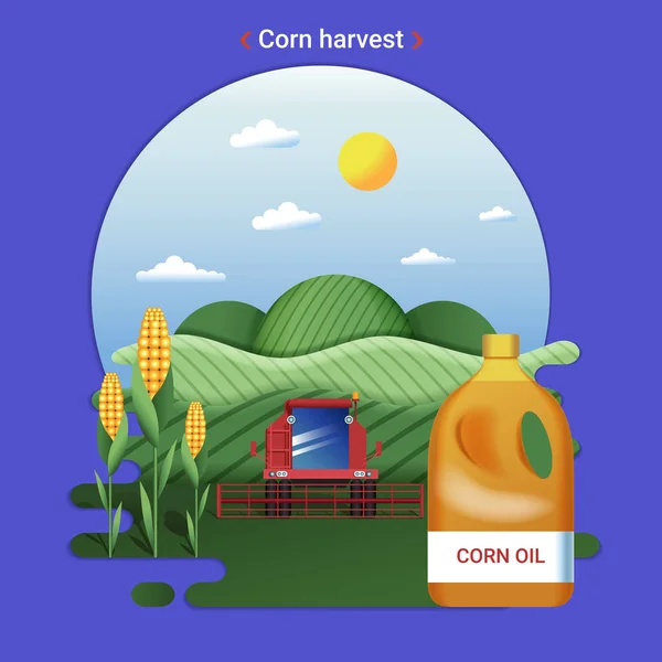 Flat Farm Landscape Illustration Corn Harvest Rural Landscape Corn Fields — Stock Vector