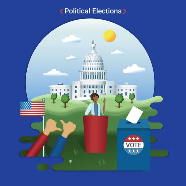 Ilustración Del Paisaje Ciudad Plana Las Elecciones Estadounidenses Una Candidata Gráficos Vectoriales